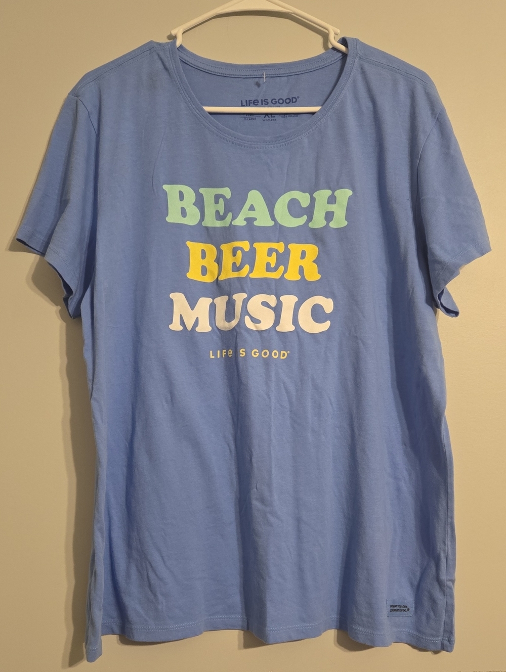 Life is Good Women’s Blue “Beach Beer Music” Graphic Tee Crusher-lite XL
